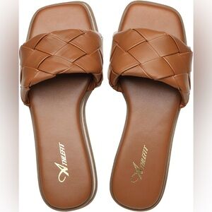 Brown Woven Slide Sandals